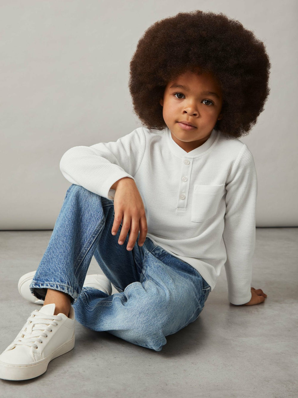 Children & Baby 9-13 yrs Cotton-Blend Waffle Henley T-Shirt in White