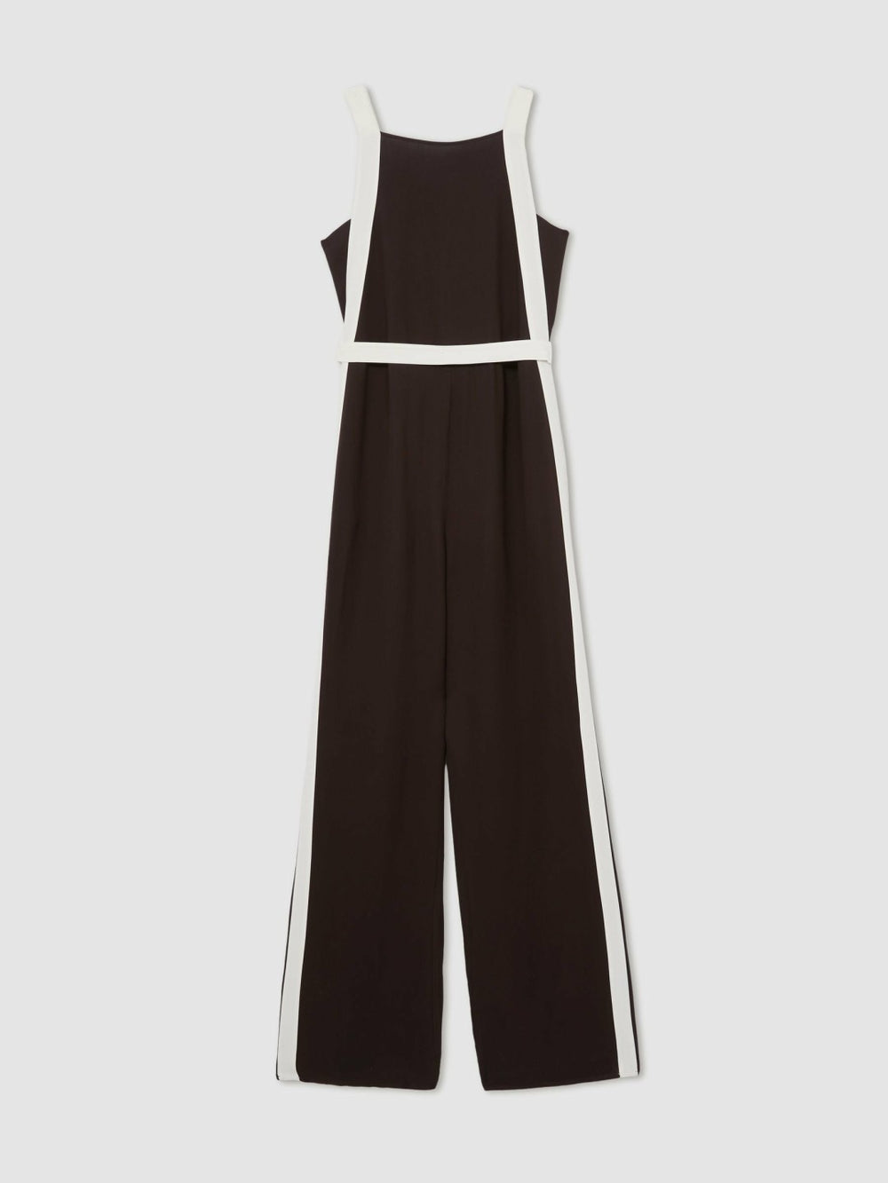 Women Colourblock Wide Leg Belted Jumpsuit in Chocolate/Cream