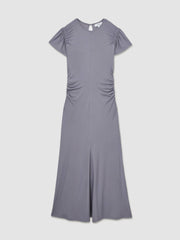 Women Modal Blend Ruched Jersey Dress in Grey