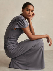 Women Modal Blend Ruched Jersey Dress in Grey