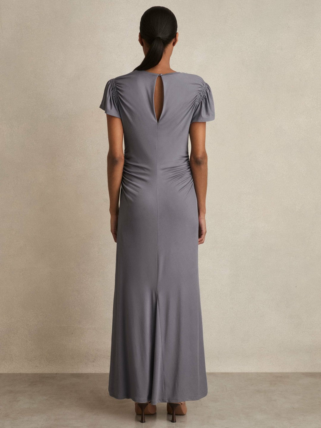 Women Modal Blend Ruched Jersey Dress in Grey