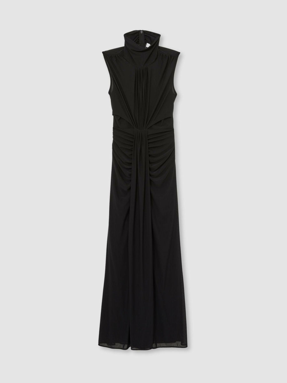 Women Sheer Ruched Maxi Dress in Black