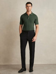 Men Merino Wool Short-Sleeve Polo Shirt in Kale Green