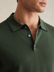 Men Merino Wool Short-Sleeve Polo Shirt in Kale Green