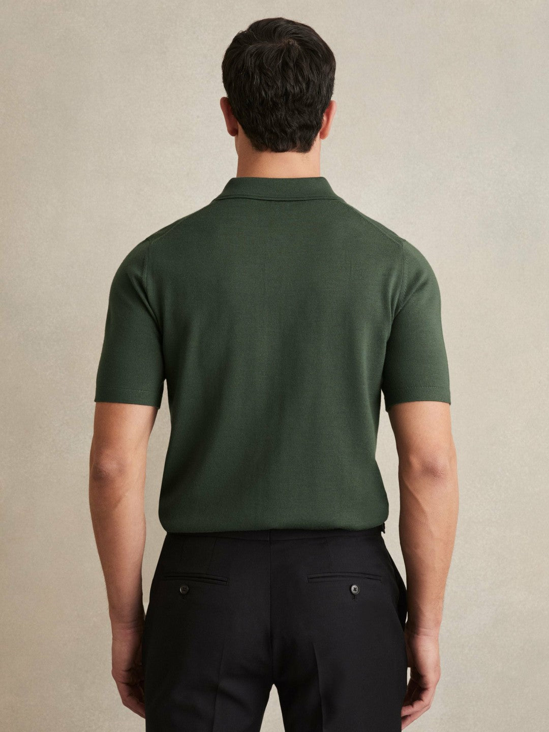 Men Merino Wool Short-Sleeve Polo Shirt in Kale Green