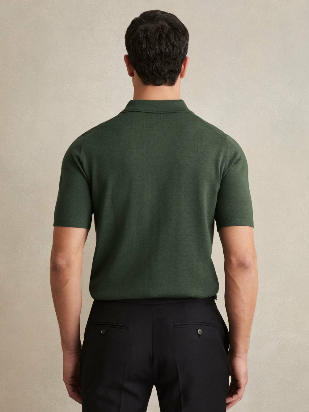 Men Merino Wool Short-Sleeve Polo Shirt in Kale Green