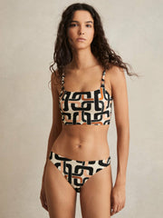 Women Chain Print Bikini Bottoms in Brown/Cream