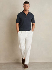 Men Merino Wool Short-Sleeve Polo Shirt in Midnight Navy