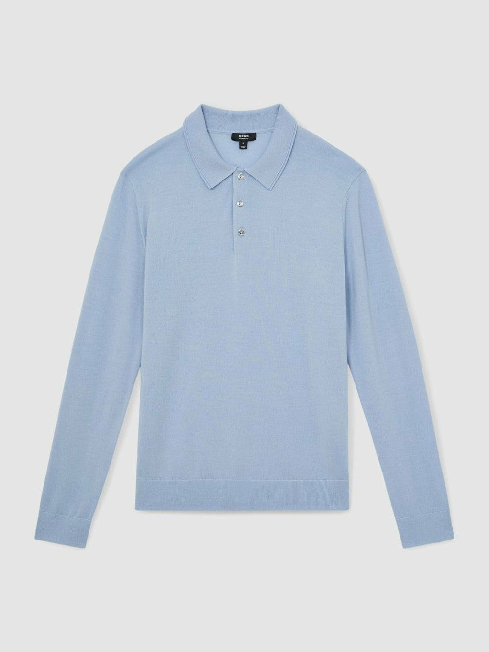 Men Merino Wool Long-Sleeve Polo Shirt in Soft Blue