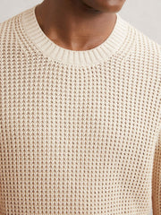 Men Paige Cotton Waffle-Knit Sweater in Natural