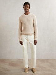 Men Paige Cotton Waffle-Knit Sweater in Natural