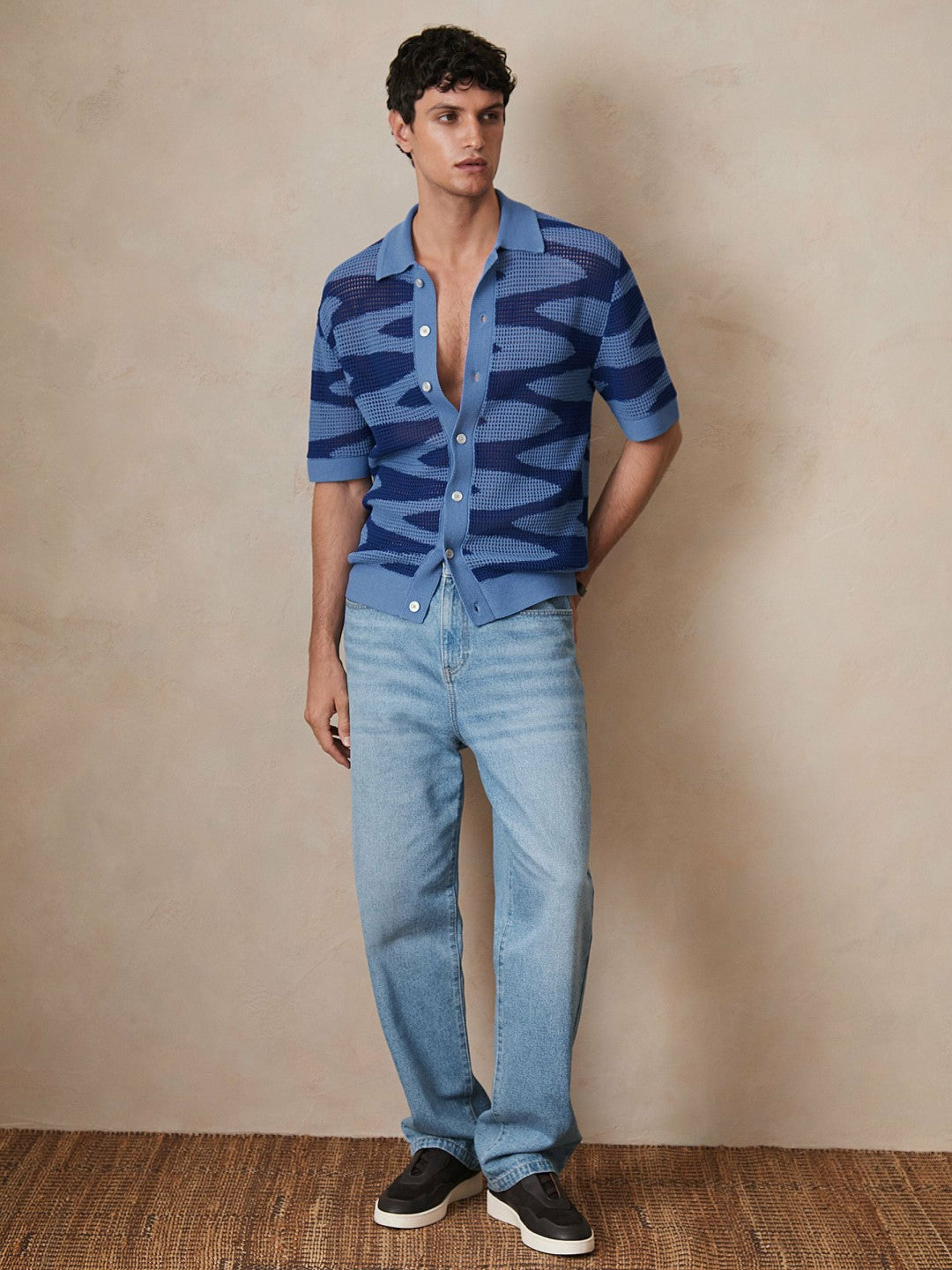 Men | Ché Wave Crochet Shirt in Blue