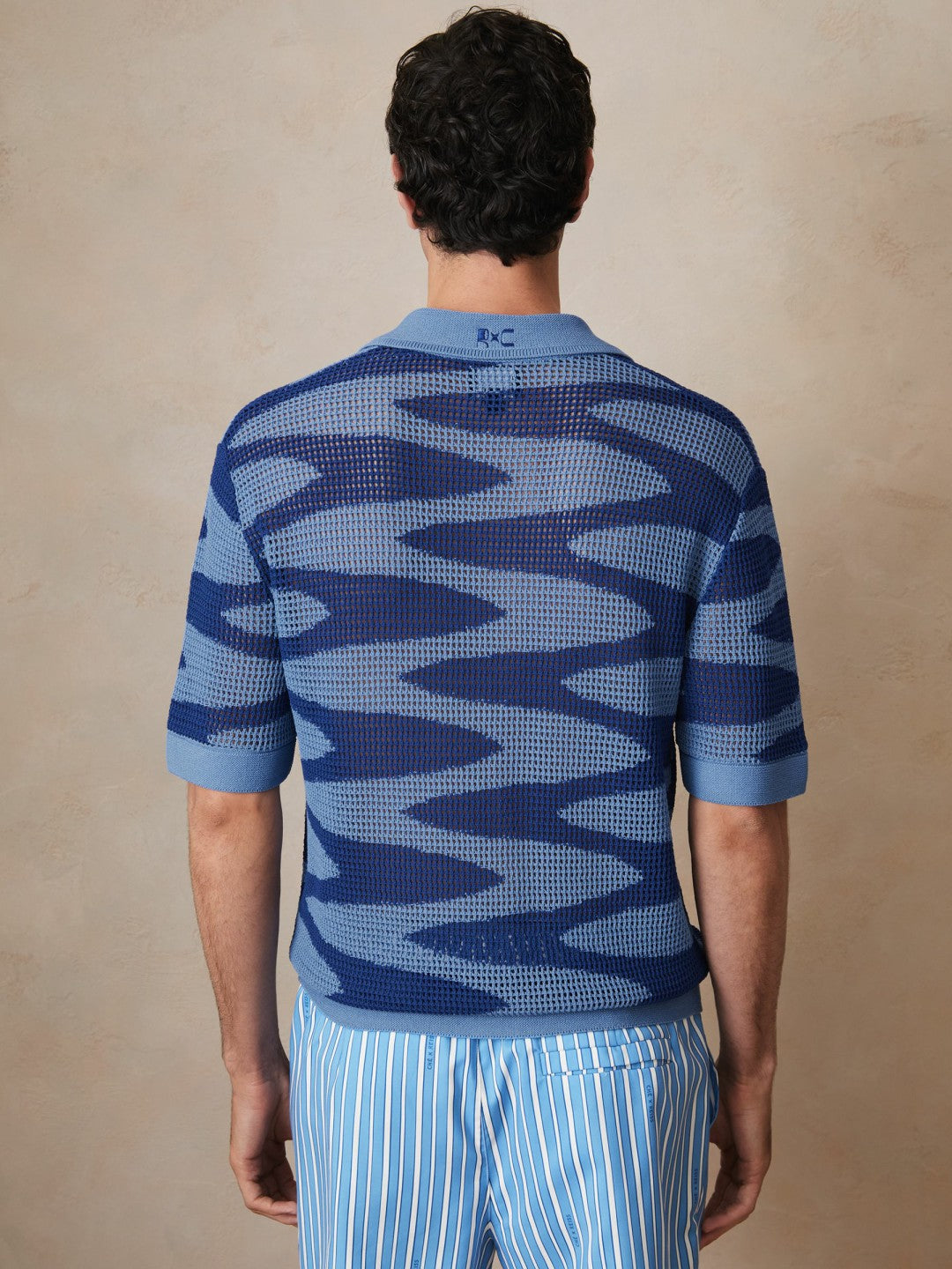 Men | Ché Wave Crochet Shirt in Blue