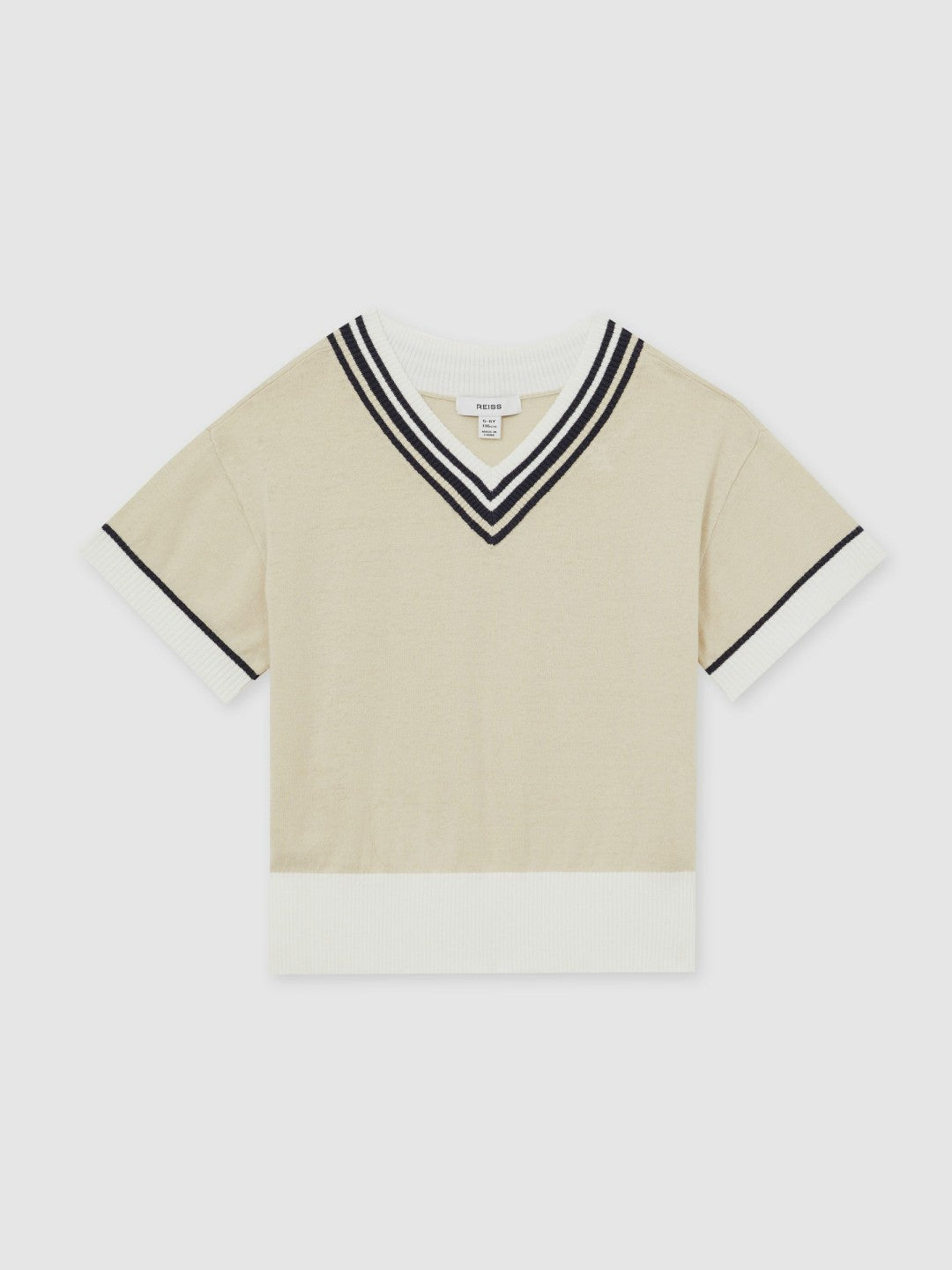 Children & Baby 4-9 yrs Cotton-Linen Knit V-Neck Cricket Top in Neutral