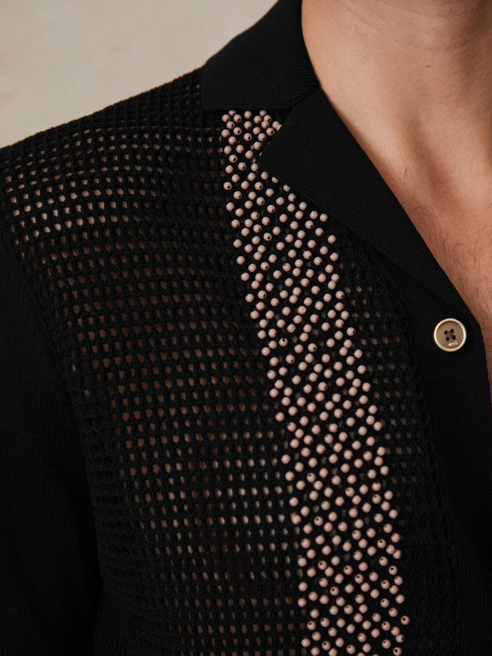 Men | Ché Beaded Crochet Shirt in Black