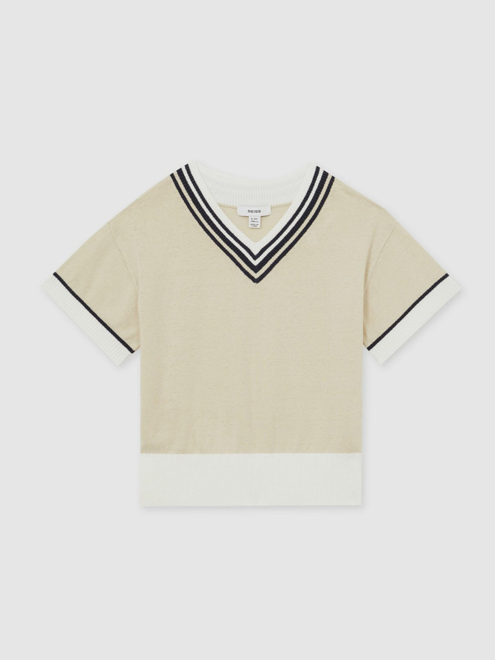 Children & Baby 13-14 yrs Cotton-Linen Knit V-Neck Cricket Top in Neutral