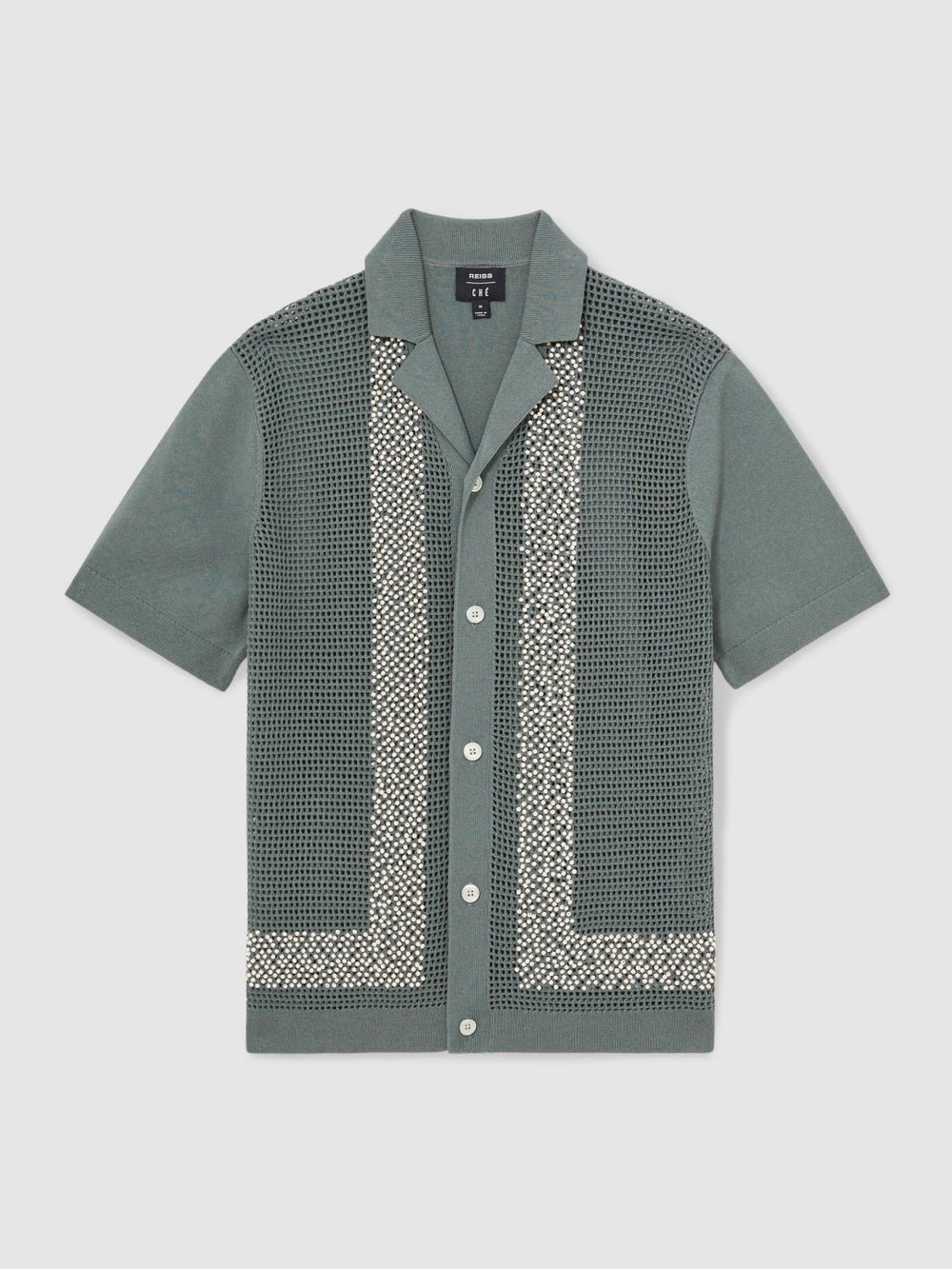 Men | Ché Beaded Crochet Shirt in Sage