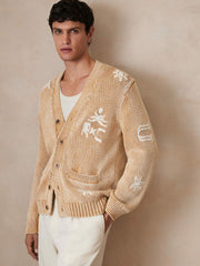 Men | Ché Motif-Embroidered Cardigan in Camel