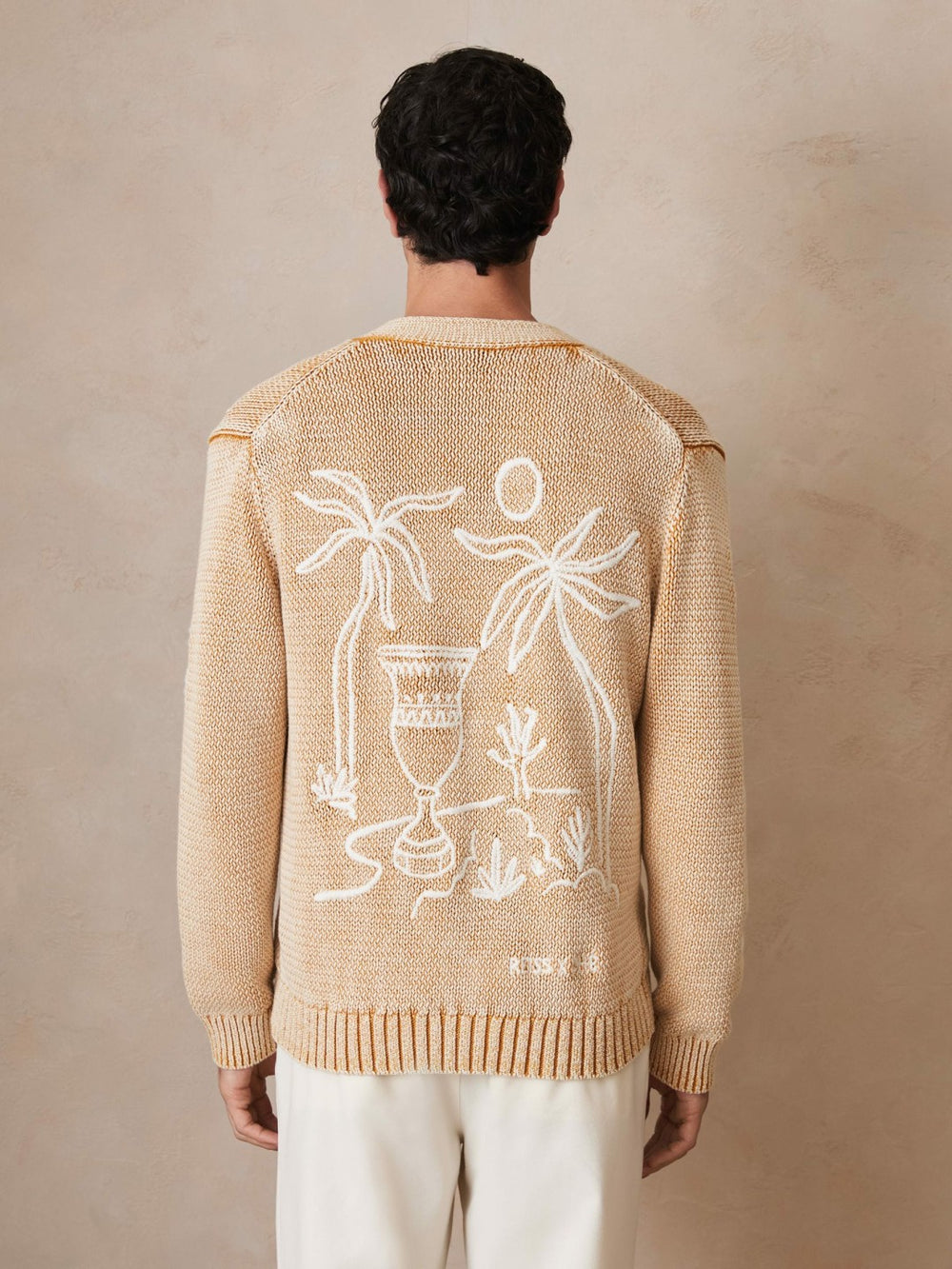 Men | Ché Motif-Embroidered Cardigan in Camel
