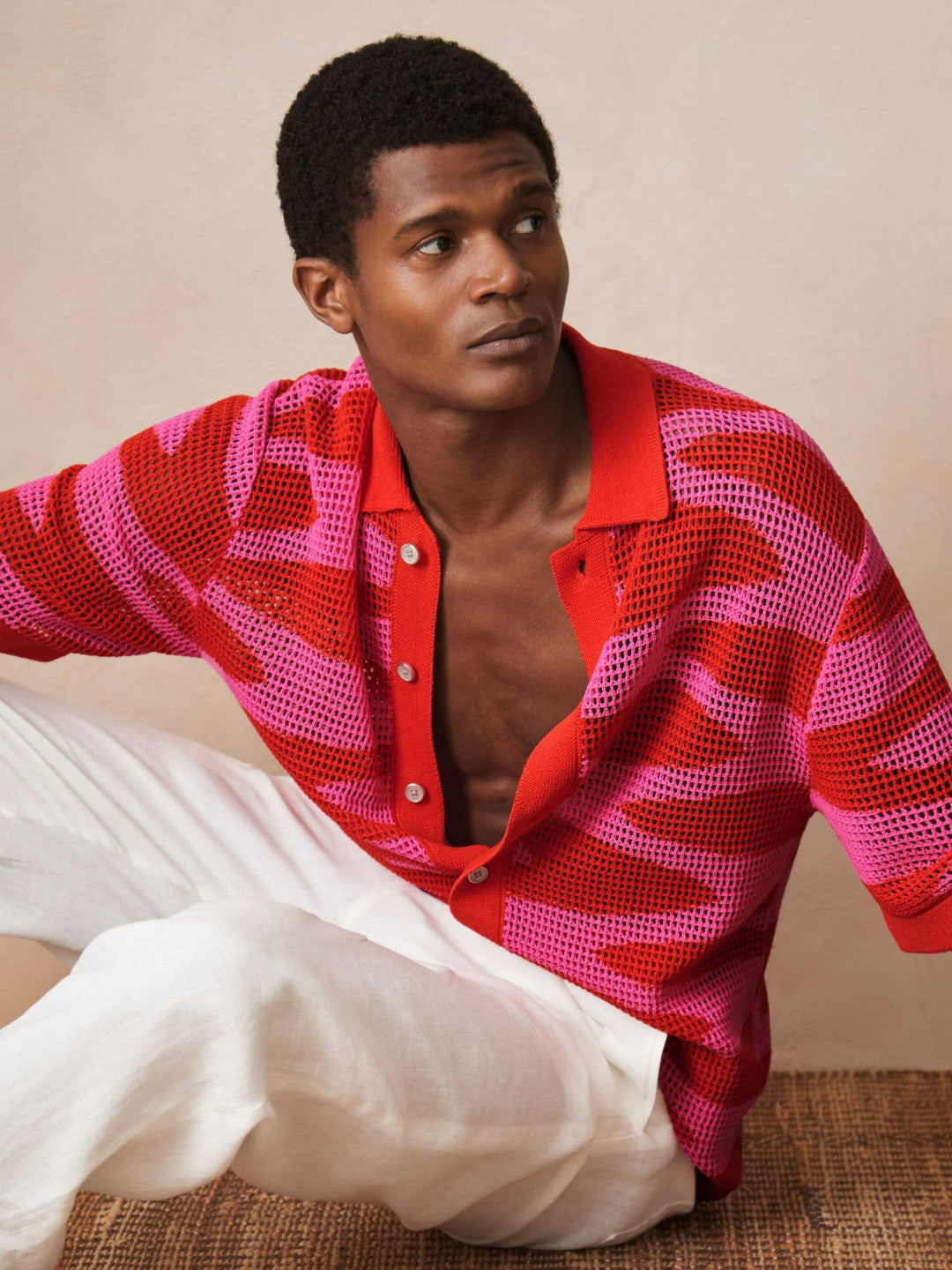 Men | Ché Wave Crochet Shirt in Pink