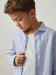 Children & Baby 13-14 yrs Linen Cutaway Collar Shirt in Blue/White Stripe