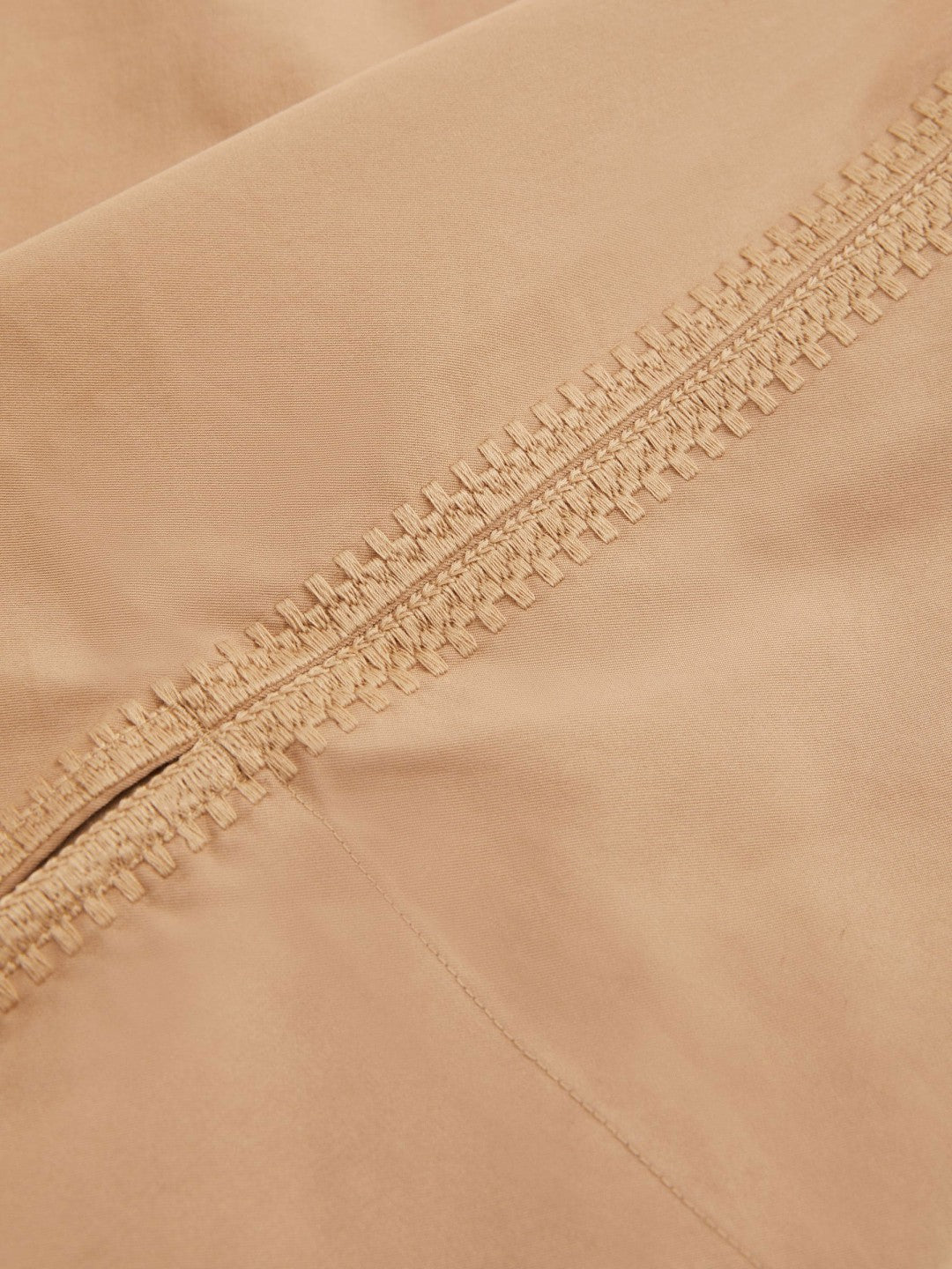 Women Cotton Blend Craft Stitch Collared Top in Camel
