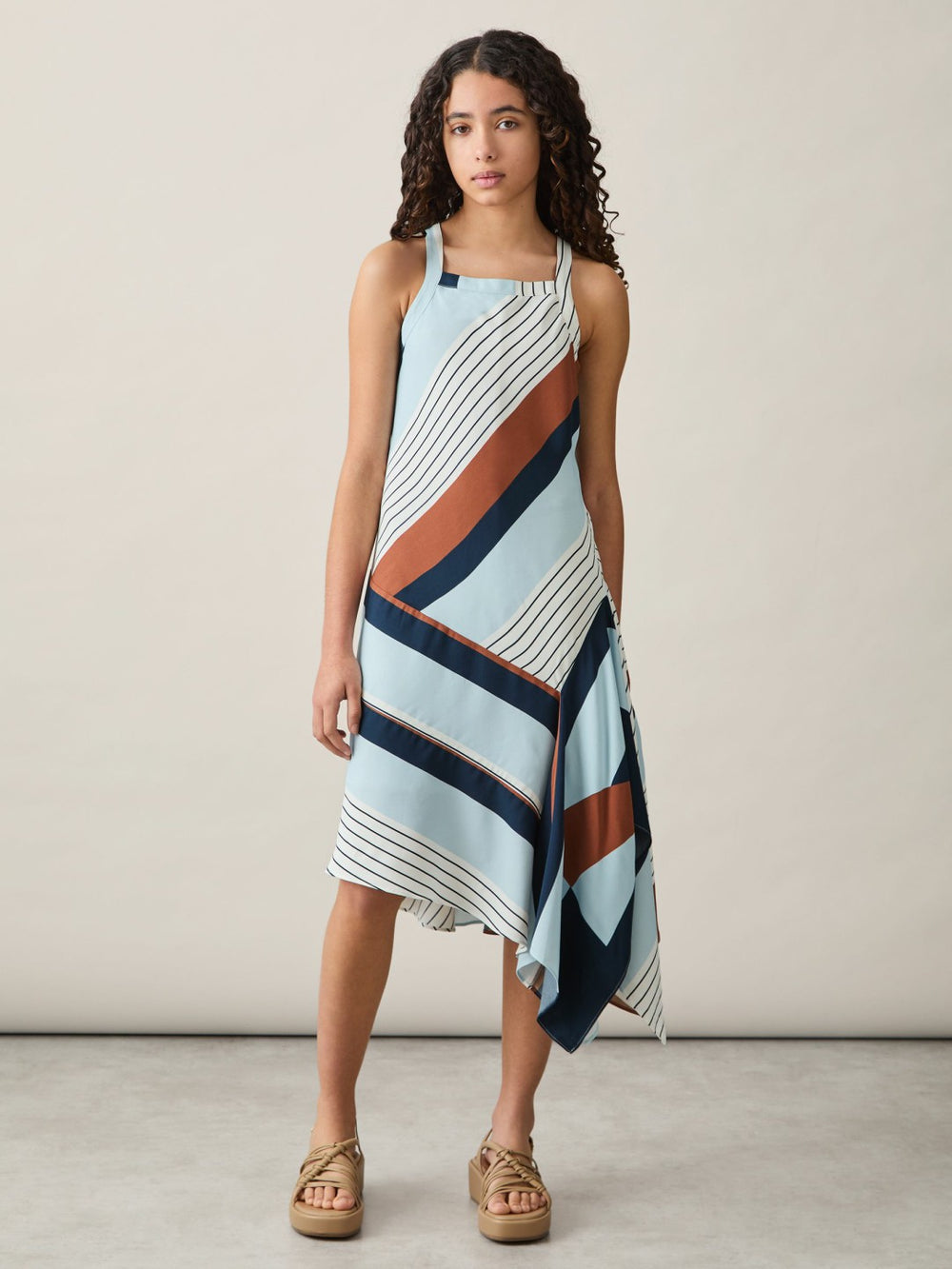 Children & Baby 9-13 yrs Stripe-Print Handkerchief Dress in Blue Print