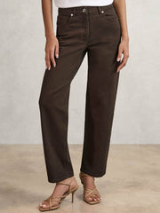 Women Petite Mid-Rise Straight-Leg Jeans in Chocolate
