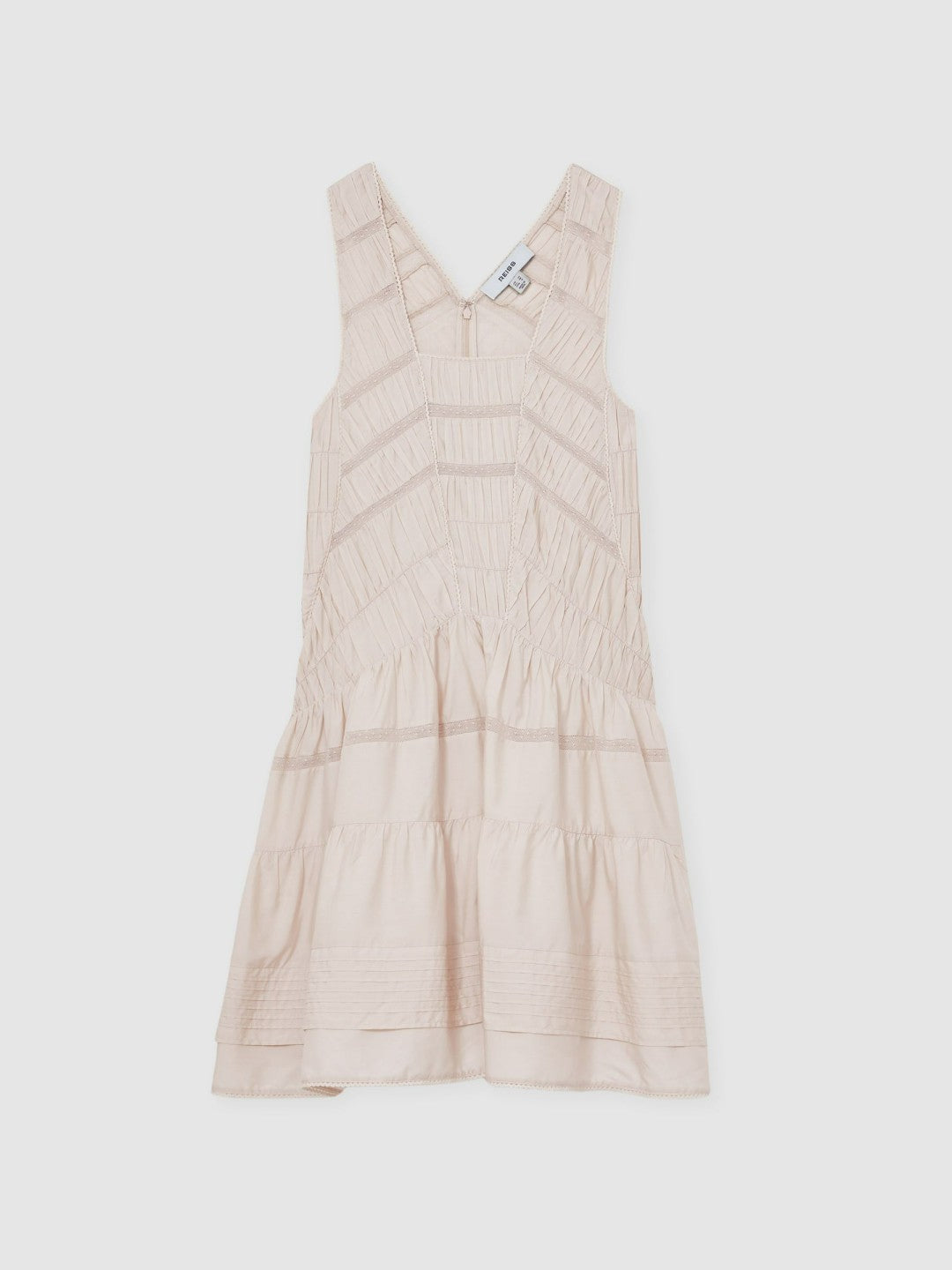 Women Shirred Ruffle Hem Mini Dress in Neutral