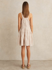 Women Shirred Ruffle Hem Mini Dress in Neutral