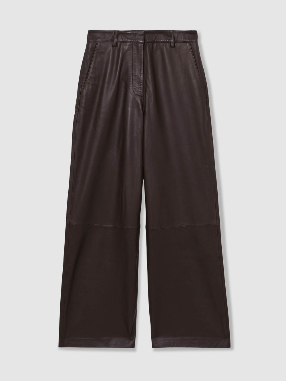 Women Petite Leather Wide Leg Trousers in Chocolate