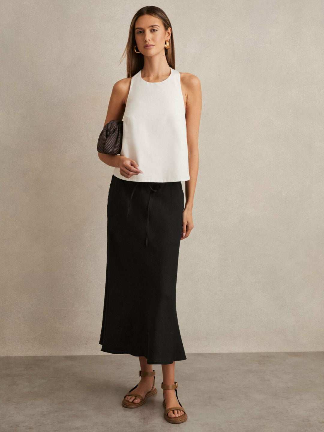 Women Slip Midi Skirt in Black