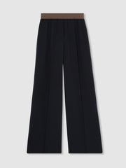 Women Wide-Leg Elasticated-Waist Trousers in Navy