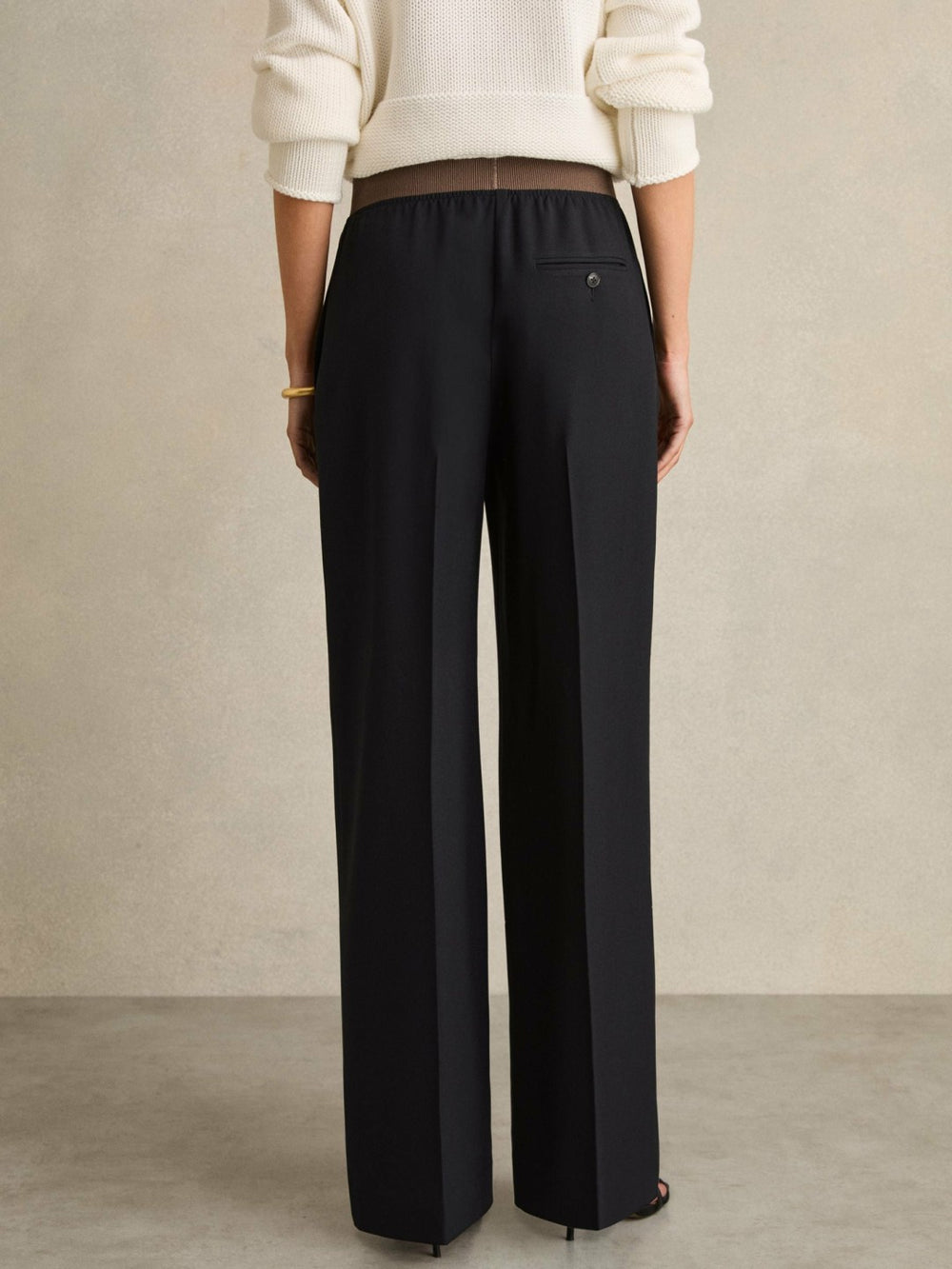 Women Wide-Leg Elasticated-Waist Trousers in Navy