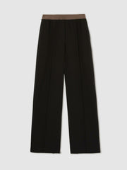 Women Petite Wide-Leg Elasticated-Waist Trousers in Black