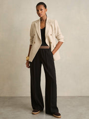 Women Wide-Leg Elasticated-Waist Trousers in Black