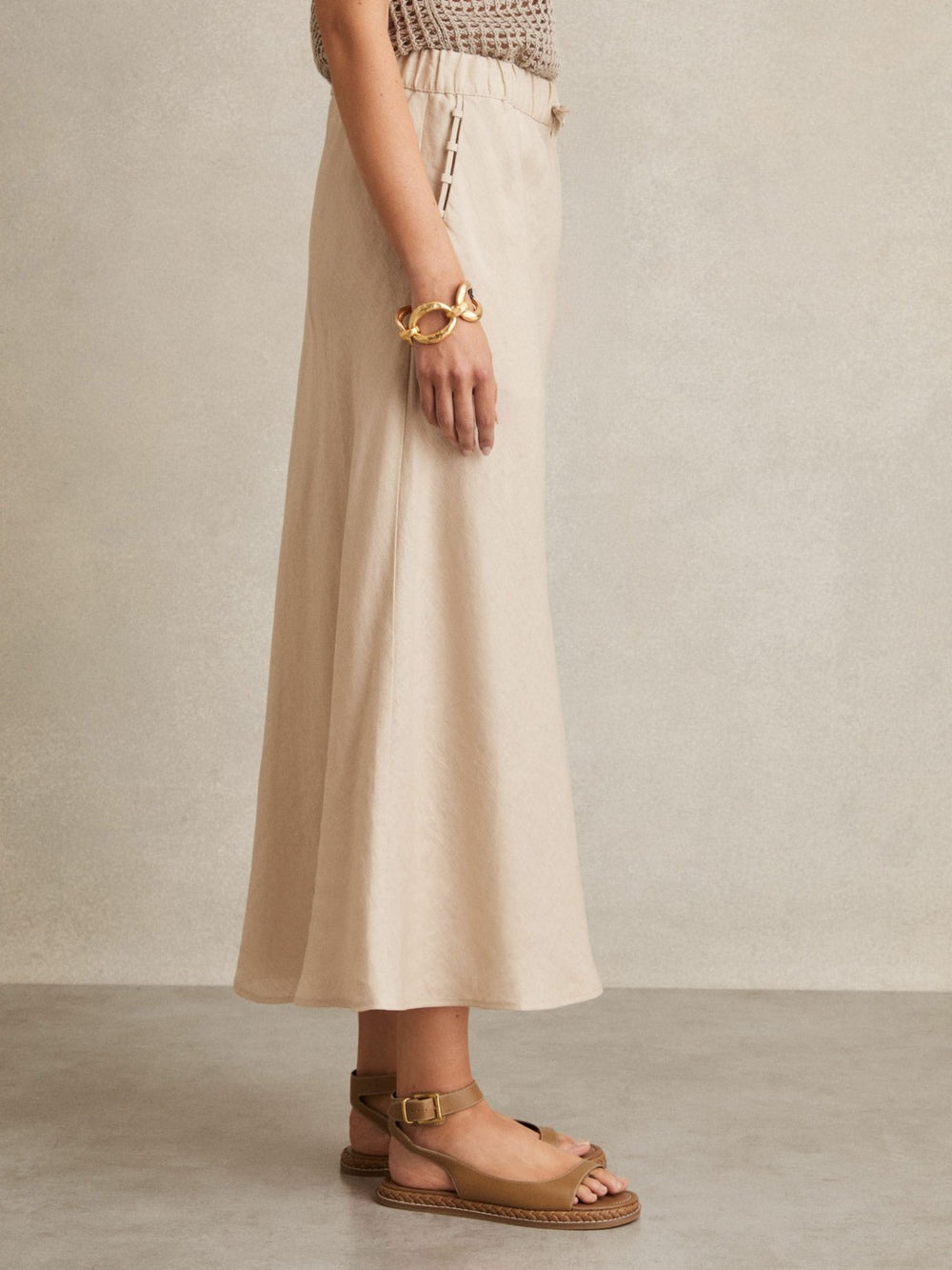 Women Slip Midi Skirt in Neutral
