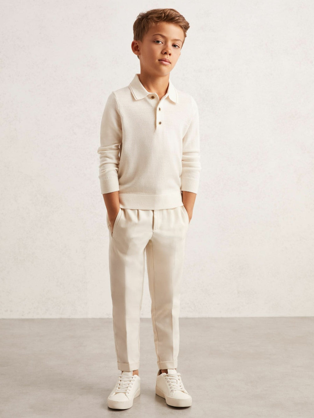 Children & Baby 9-13 yrs Merino Wool Long-Sleeve Polo Shirt in Snow