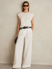 Women Linen Cap-Sleeve T-Shirt in White