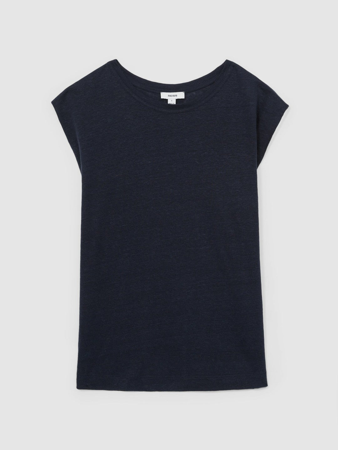 Women Linen Cap-Sleeve T-Shirt in Navy