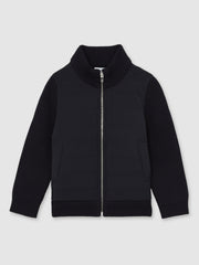 Children & Baby 3-9 yrs Hybrid Quilt and Knit Zip Through Jacket in Navy