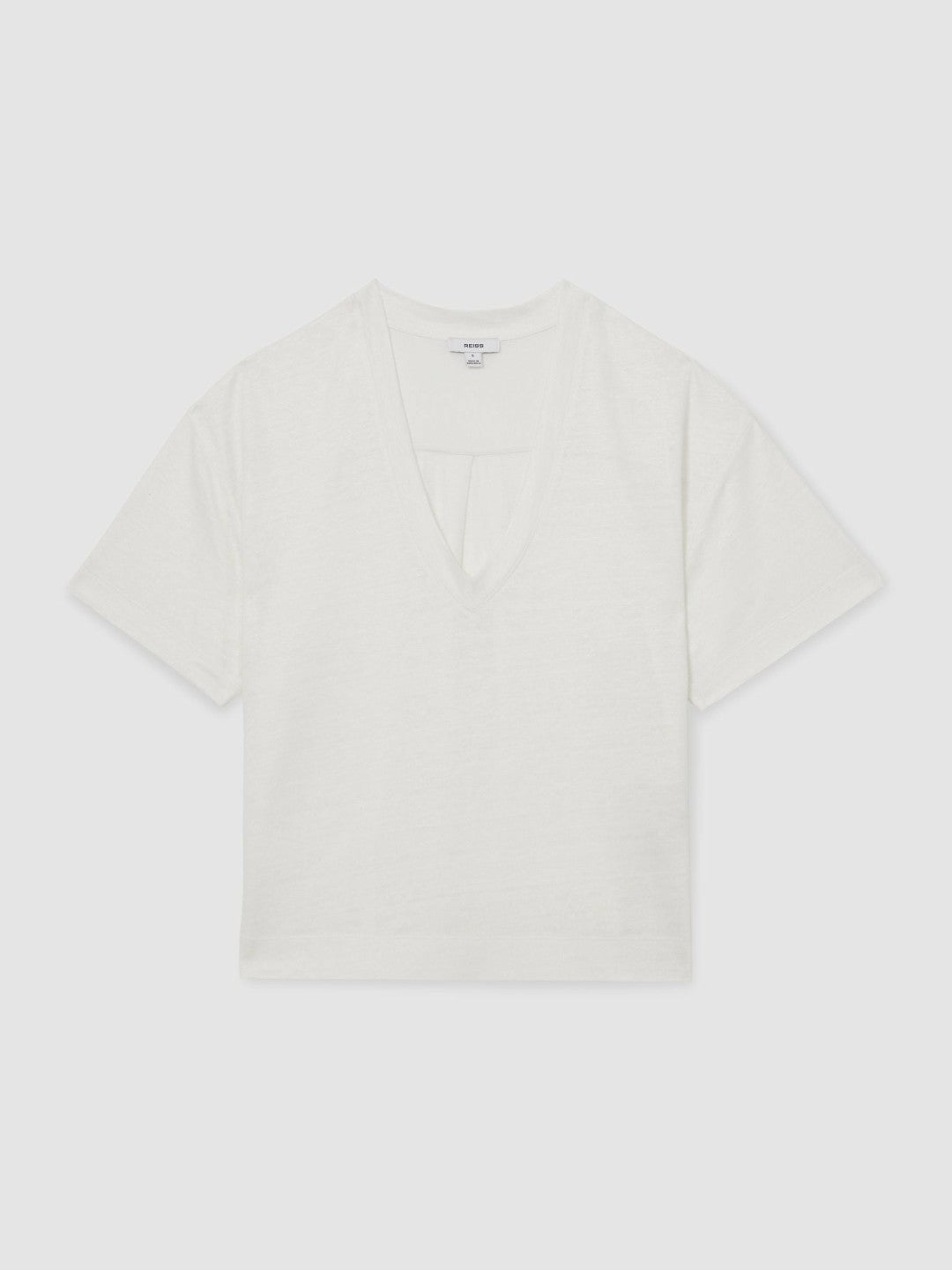 Women Linen V-Neck T-Shirt in White