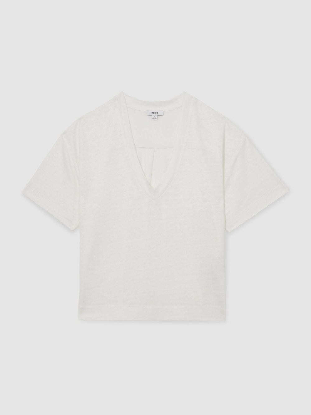 Women Linen V-Neck T-Shirt in White