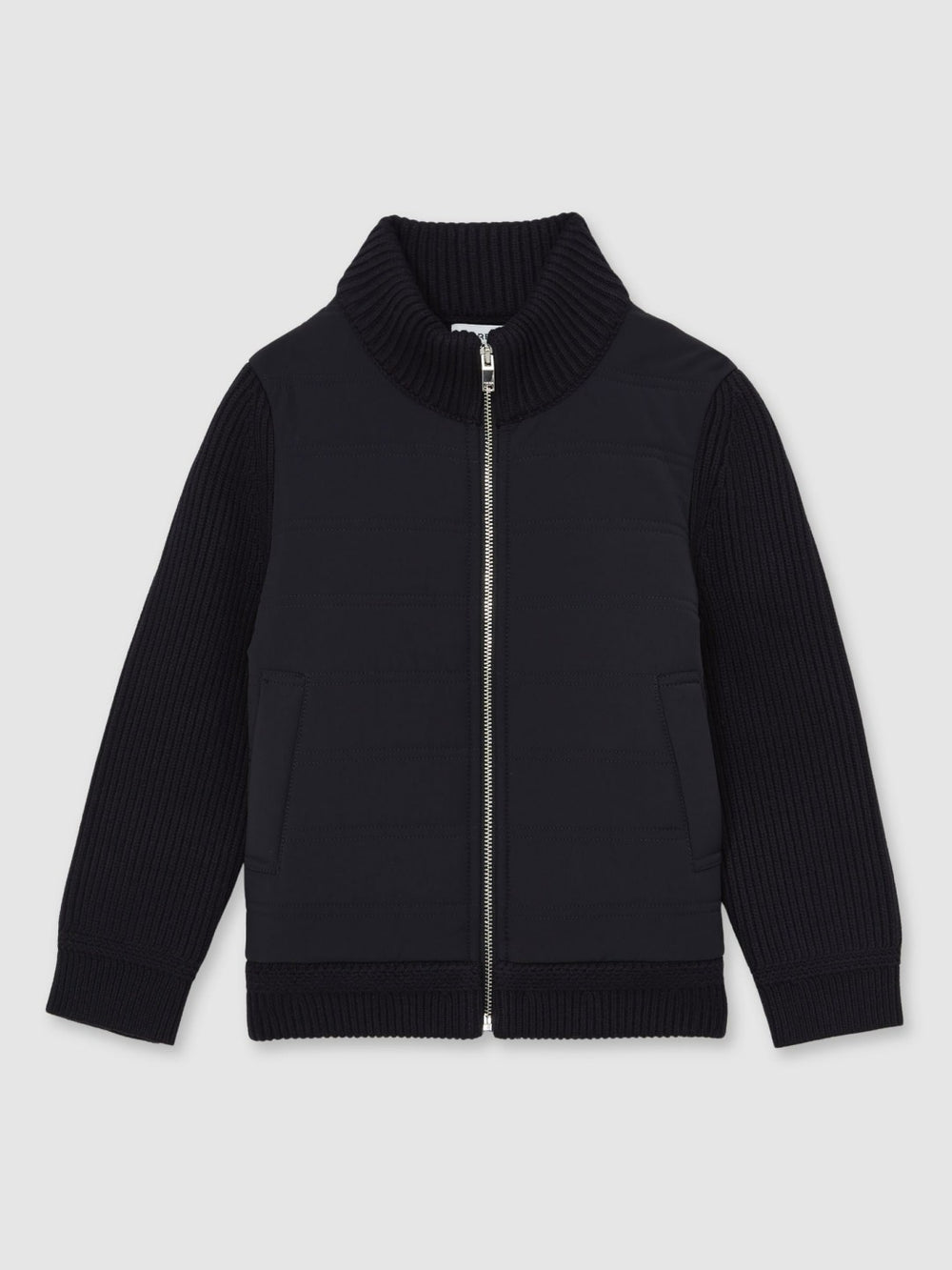 Children & Baby 9-13 yrs Hybrid Quilt and Knit Zip Through Jacket in Navy