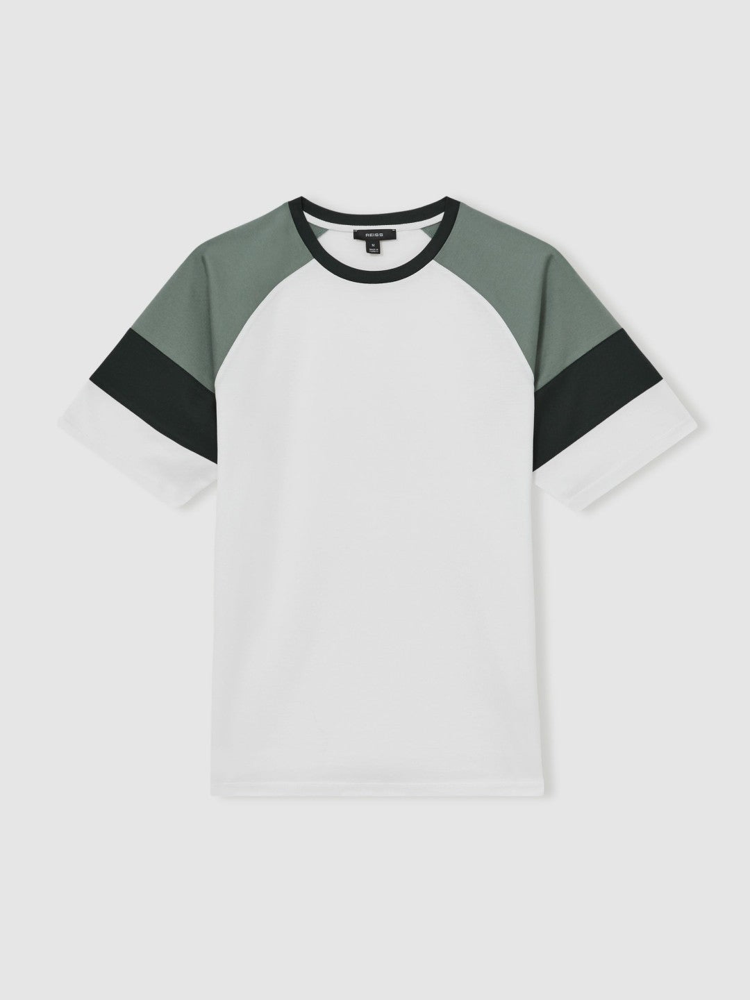 Men Mercerised-Cotton Colourblock T-Shirt in White/Sage