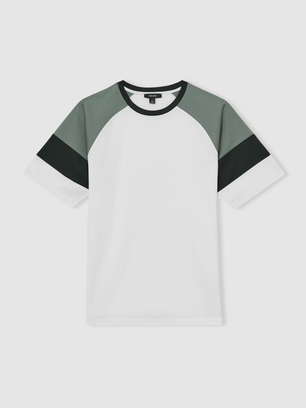 Men Mercerised-Cotton Colourblock T-Shirt in White/Sage