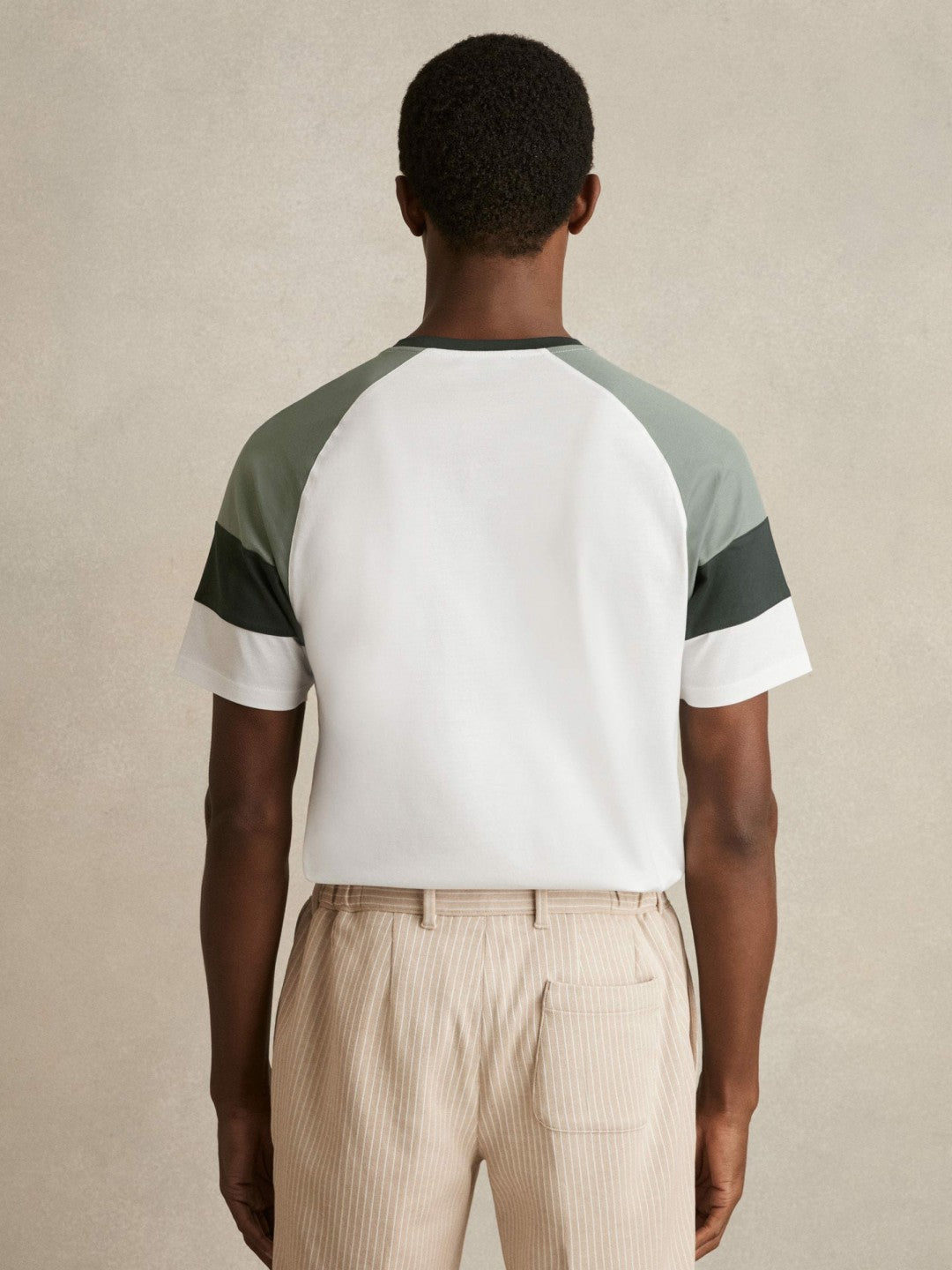 Men Mercerised-Cotton Colourblock T-Shirt in White/Sage