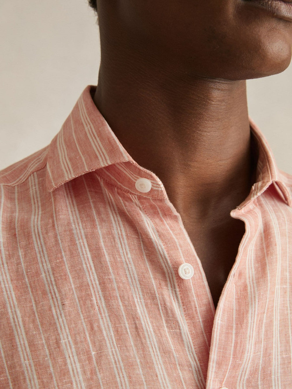 Men Linen Striped Long Sleeve Shirt in Pink Rose/White Bengal Stripe