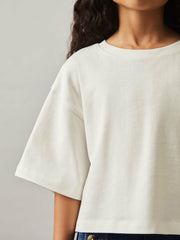 Children & Baby 9-13 yrs Oversize Cotton Cropped T-Shirt in Ivory