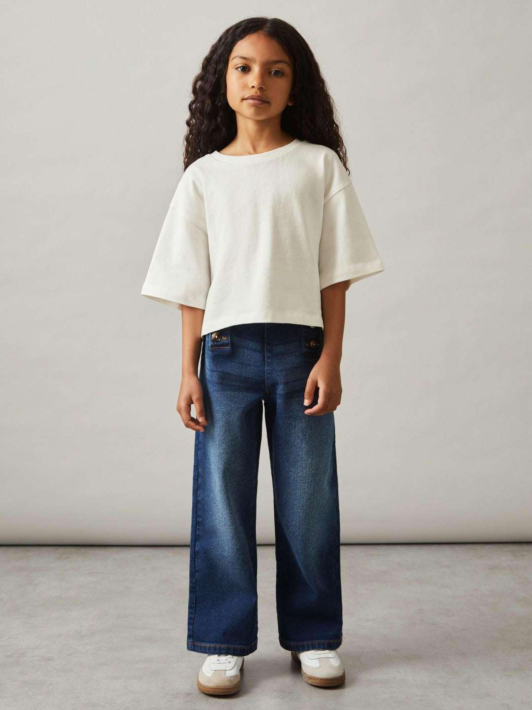 Children & Baby 4-9 yrs Oversize Cotton Cropped T-Shirt in Ivory